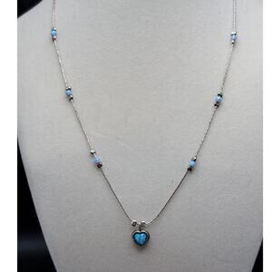 Blue Opal and Silver 925 Heart Pendant Necklace with Bead Accents